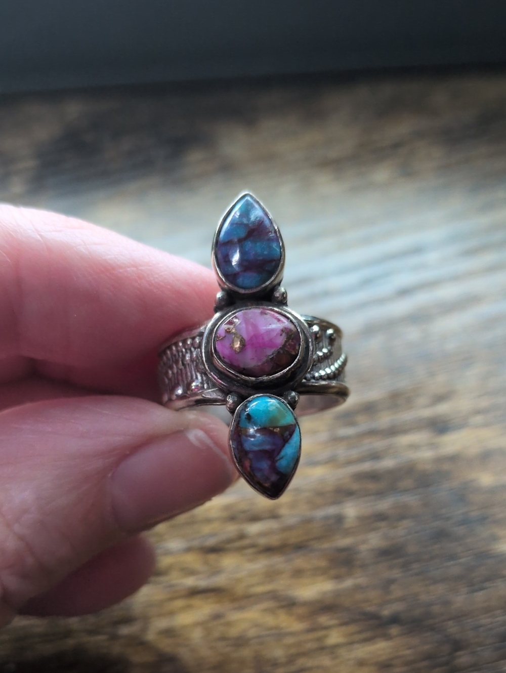 Sterling Silver Multi Turquoise Teardrop Stone Ring - Women Jewelry